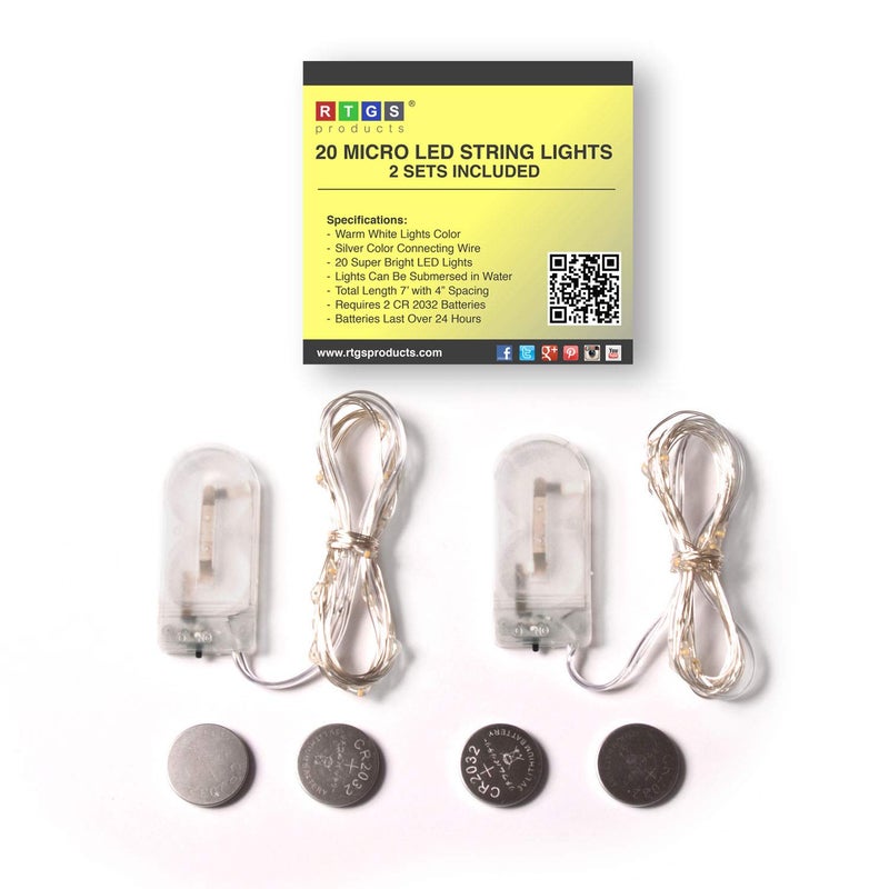 RTGS 2 Sets 20 LEDs Warm White Color String Lights Silver Wire Indoor and Outdoor 6.5 Feet Firefly Starry Fairy Lights Battery Powered for DIY, Christmas, Holidays, Party, Bedroom and Centerpieces - Image 2
